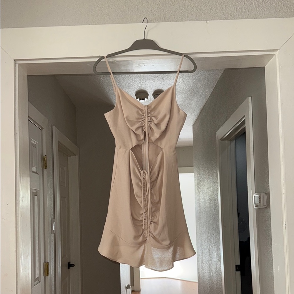 Elegant Beige Spaghetti Strap Dress